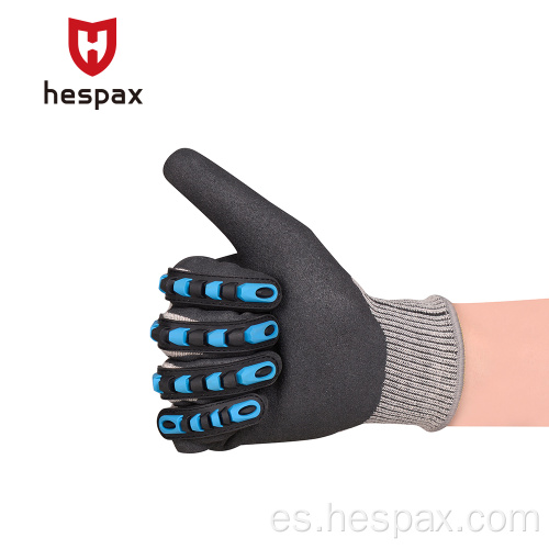 Hespax nitrile arenoso anti impacto guantes de trabajo de trabajo TPR